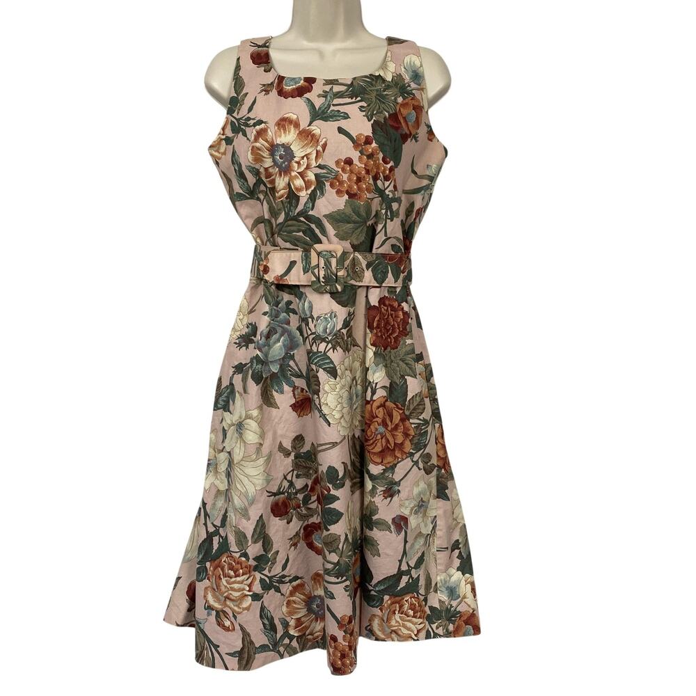 Vtg Sabino Dress Womens Medium Romantic Botanical Floral Cottagecore 80s Pockets